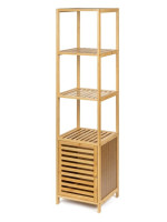Bambusový regál s policami a skrinkou, prírodný, 120 cm