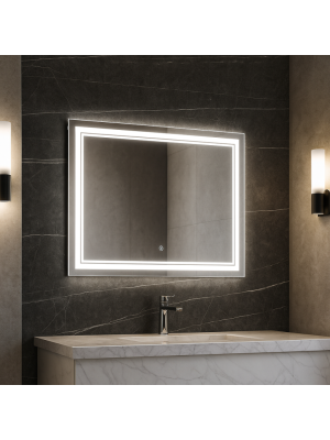 Dizajnové zrkadlo s LED, 70x90 cm, 3 farby svetla, hliník