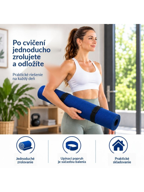 Fitness podložka na jogu 190 × 100 × 0,6 cm tmavomodrá