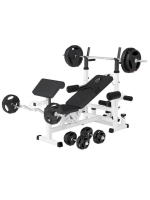 Gorilla Sports Sada posilňovacej lavice + nakladací set, biela