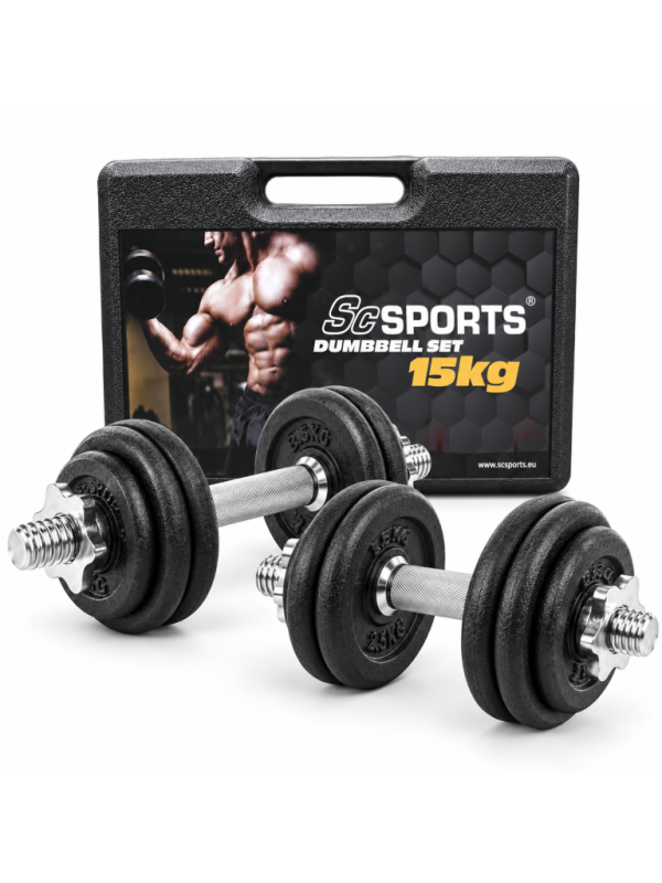 ScSPORTS Činková sada 15 kg s kufrom, liatinové kotúče