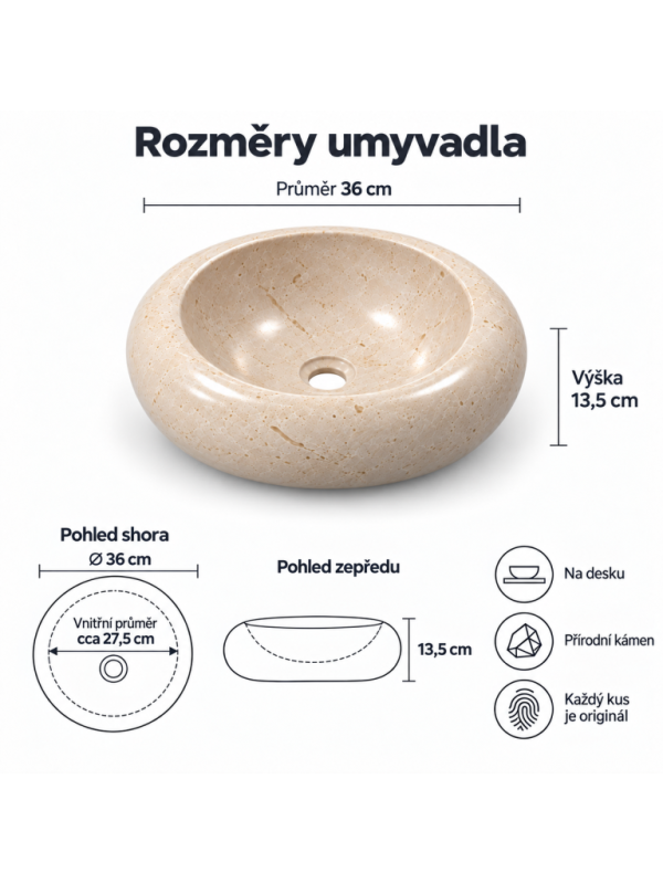 Umývadlo z prírodného kameňa Samita Cream