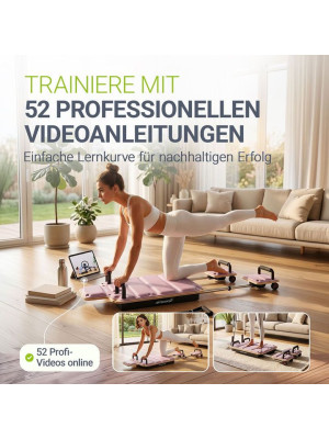 Skladací Pilates Reformer, 109 x 45 x 8 – 21 cm, ružový