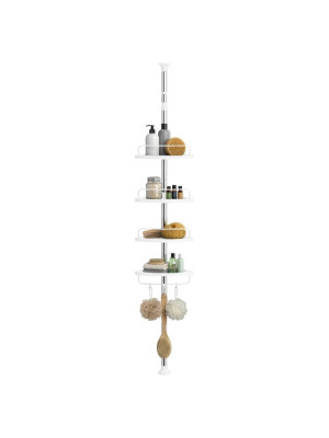 Nastaviteľná sprchová polica biela, 4 priehradky, 95–300 cm