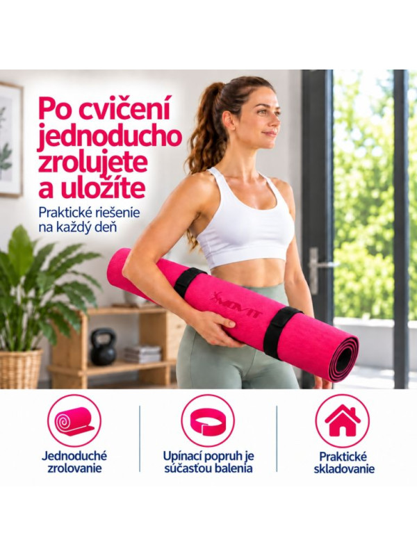 Fitness podložka na jogu 190 × 100 × 0,6 cm ružová