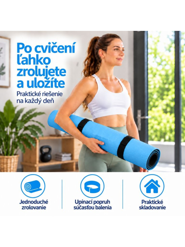 Fitness podložka na jogu 190 × 100 × 0,6 cm azúrová