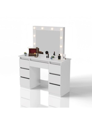 Kozmetický stolík s LED zrkadlom 110x140x40 cm, biely