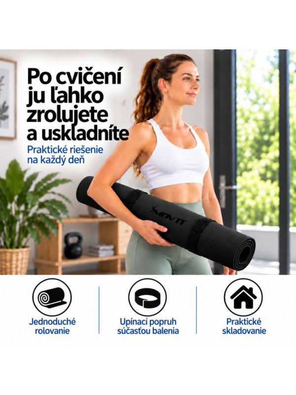 Fitness podložka na jogu, 190 × 100 × 0,6 cm, čierná