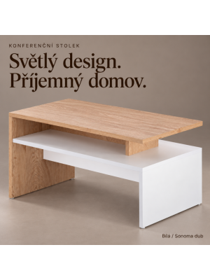 Konferenčný stolík, 95x55x50cm, biela / dub sonoma